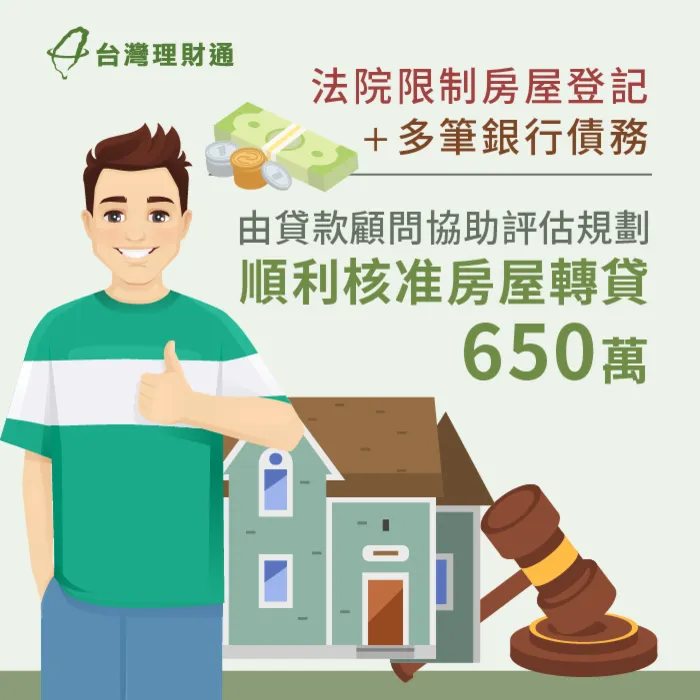 房屋限制登記,由貸款顧問協助,順利核准房屋轉貸650萬 房屋貸款見證-房屋貸款案例