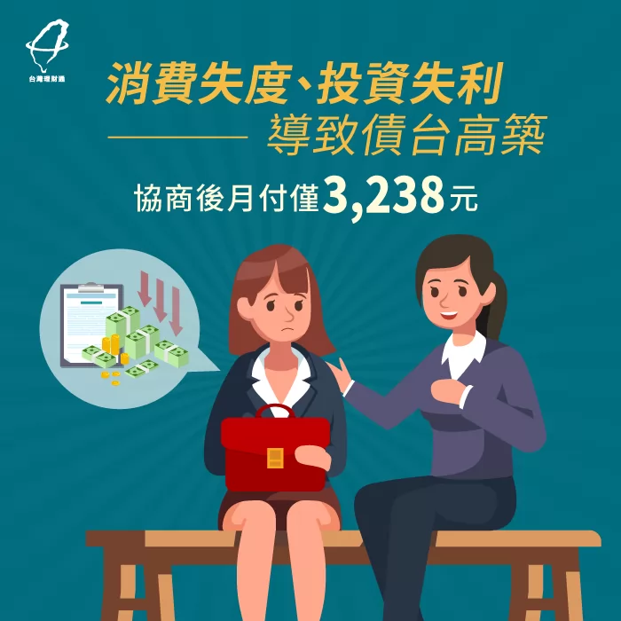 投資不利、不當消費習慣,讓黃小姐身扛43萬債務,經由債務協商,讓生活恢復正常品質! 債務協商案例-債務協商