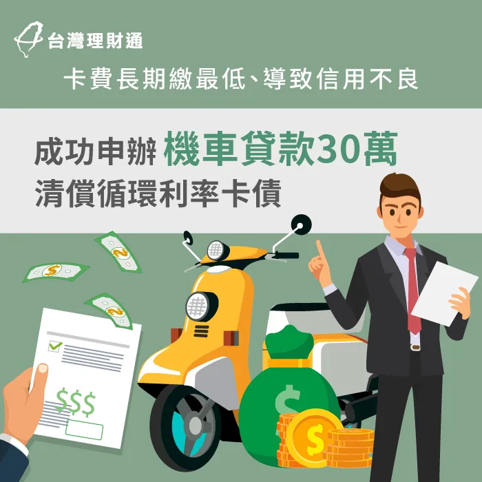卡費只繳最低,過去又有支付命令紀錄,案例當事人該如何成功申貸?立即點擊看案例詳情! 機車貸款案例-機車貸款推薦