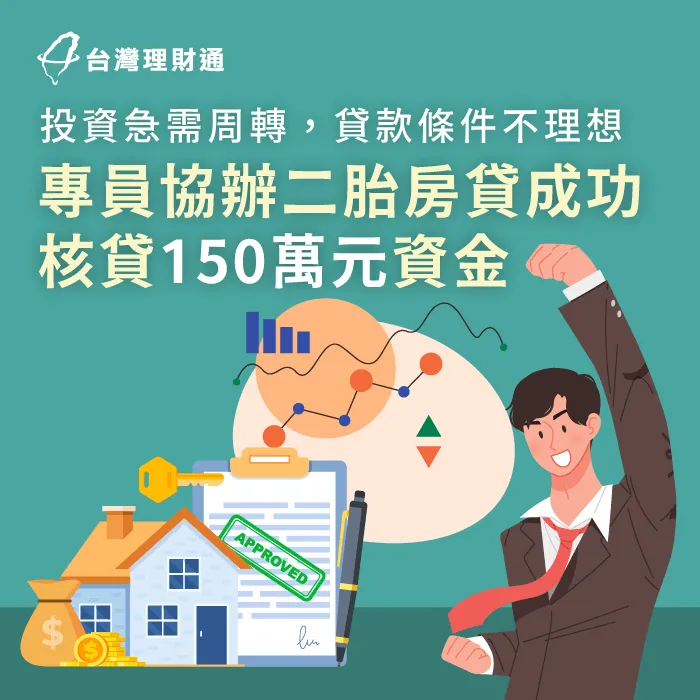 專員協辦二胎房貸150萬元,成功周轉財務滿足投資需求 高雄W先生二胎房貸案例-二胎房貸推薦