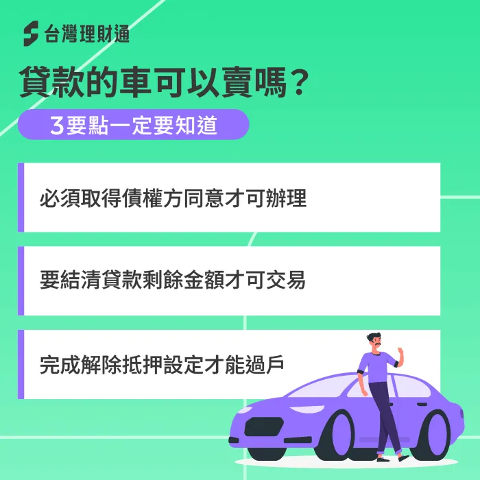 貸款中的汽車販售前必須結清貸款並解除設定 貸款中的車子出售注意事項-貸款中賣車