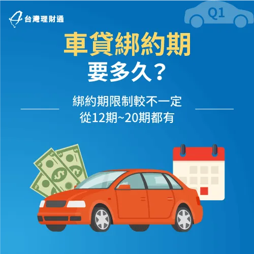 各間銀行有不同的車貸綁約期限制,但通常以12期~20期為規範。 各銀行有不同的車貸綁約期規範-汽車貸款提前繳清