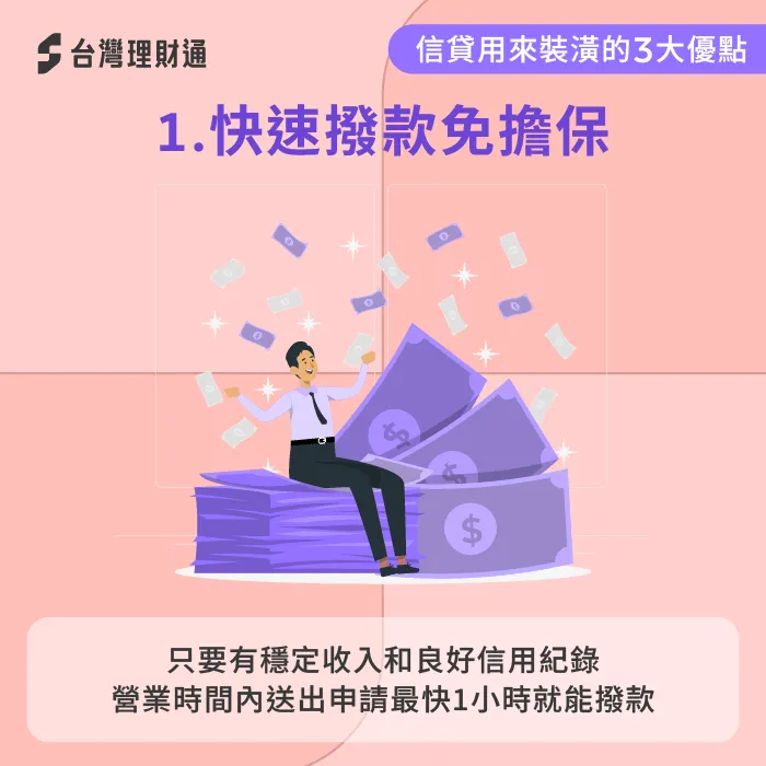 信貸不需鑑價手續,申請和撥款速度遠快於房屋增貸 快速撥款免擔保-信貸可以用來裝潢嗎