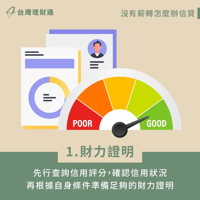可以先調閱信用報告,確認自身信用狀況,再根據需求準備所需的財力證明。 備齊財力證明佐證還款能力-信用貸款推薦