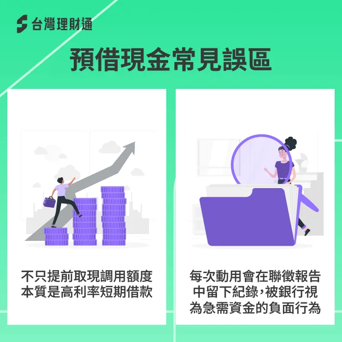 預借現金不像信貸能培養信用,反而可能拉低你的信用分數。 預借現金不只是提前取現-信用貸款 預借現金 差別
