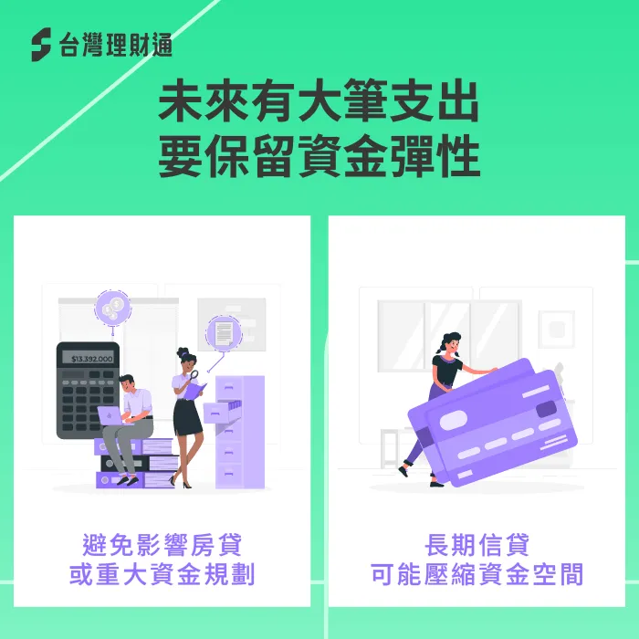 未來有大筆支出規劃,信貸年限需保留資金彈性 保留資金彈性-信貸可以貸幾年