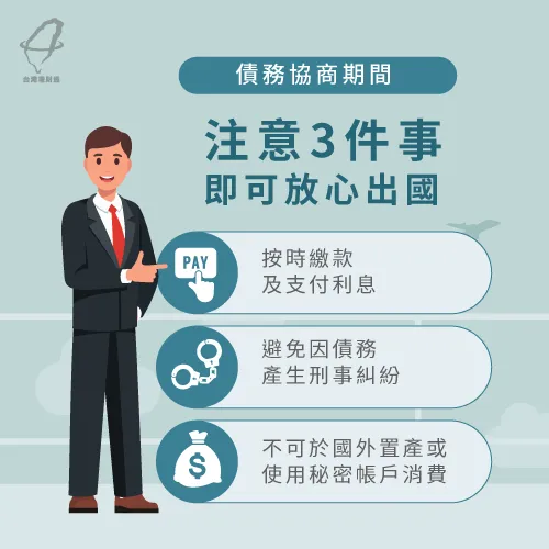 債務協商期間出國,要注意按時繳款、避免刑事糾紛、不可於國外置產 債務協商出國-債務協商可以出國嗎