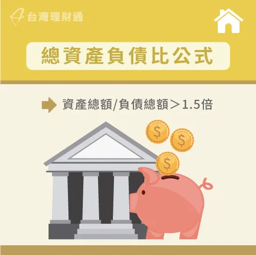 總資產負債比可以清楚得知目前名下資產與債務的比例喔! 總資產負債比公式-房貸負債比怎麼算