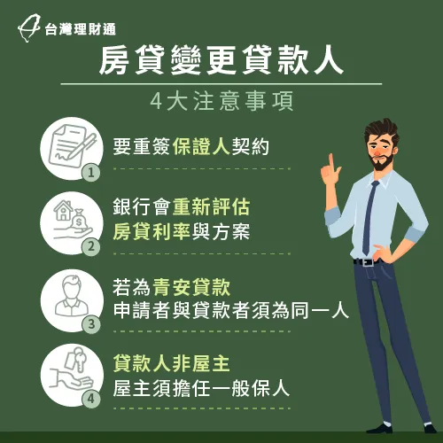房貸變更貸款人注意事項-房貸換貸款人