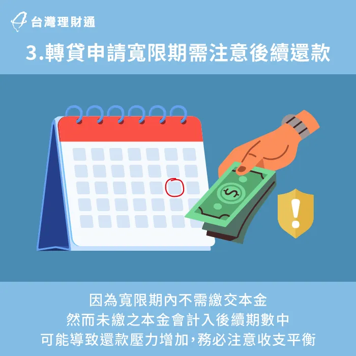 如果想申請房屋轉貸寬限期,需謹慎評估個人財務狀況,確保後續能順利還款 申請寬限期需評估個人財務狀況-房屋轉貸 寬限期