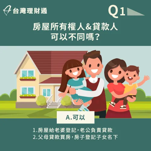 房屋所有權人跟貸款人不一定要同一人喔!但必須為18~65歲的配偶或直系親屬 房屋所有權人跟貸款人能不同嗎-房屋所有人與貸款人不同