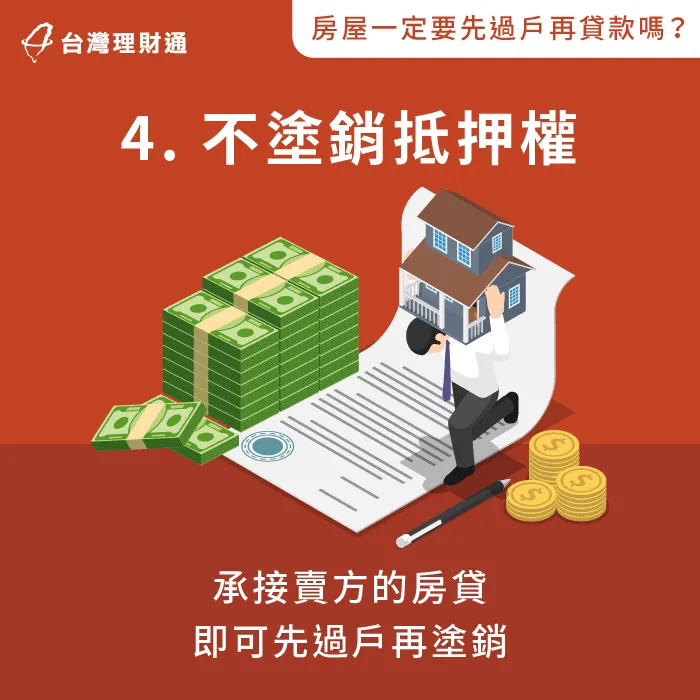 若房貸轉移給買方,則不須先塗銷抵押權,即可先過戶 買方承接房屋貸款-房屋先過戶再貸款