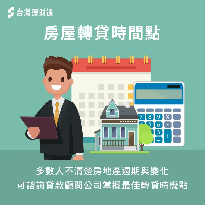 一般人較難精準掌握房屋轉貸時機點,建議向專人諮詢,了解房地產市場行情與週期後再申請轉貸 房屋轉貸時機點較難掌握-房屋轉貸試算
