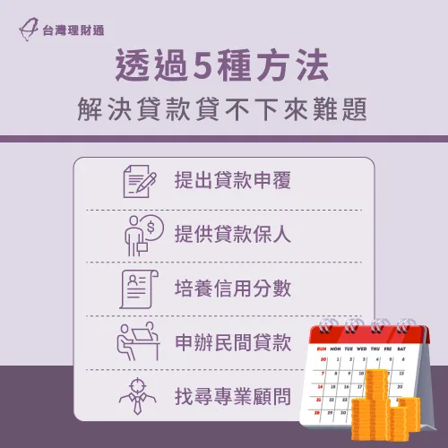 根據台灣理財通豐富貸款經驗,統整出5種有效解決貸款貸不過的辦法! 貸款貸不下來5種解決方法-貸款貸不過怎麼辦