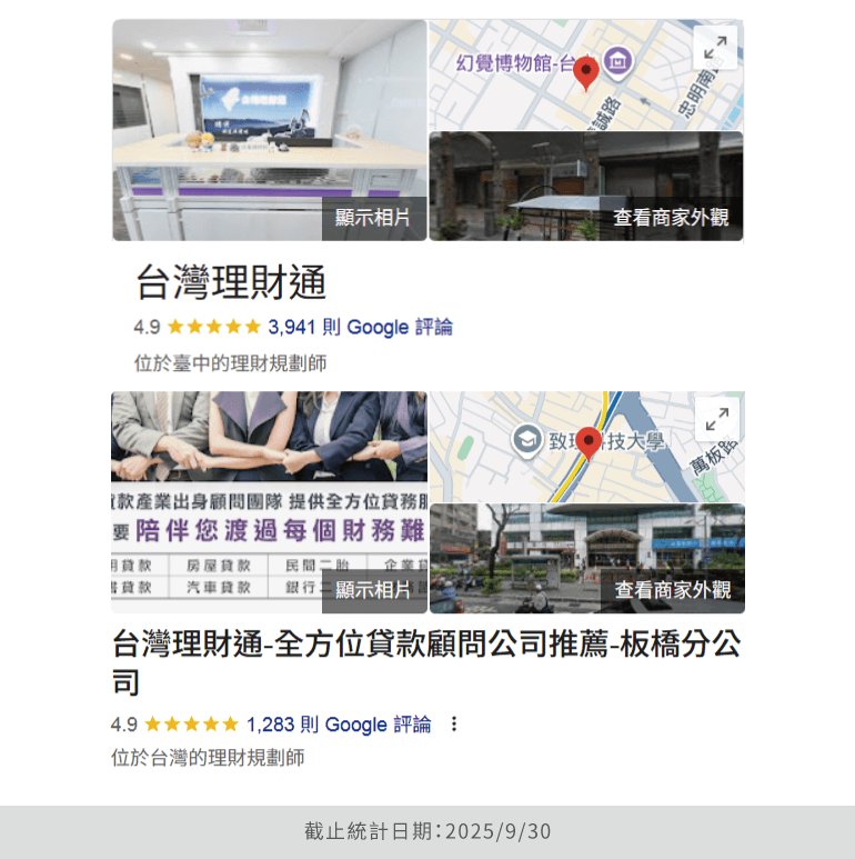 截至2025年9月,台灣理財通已經累積超過50000則Google商家滿意5星好評 合法貸款代辦公司推薦-代辦貸款公司