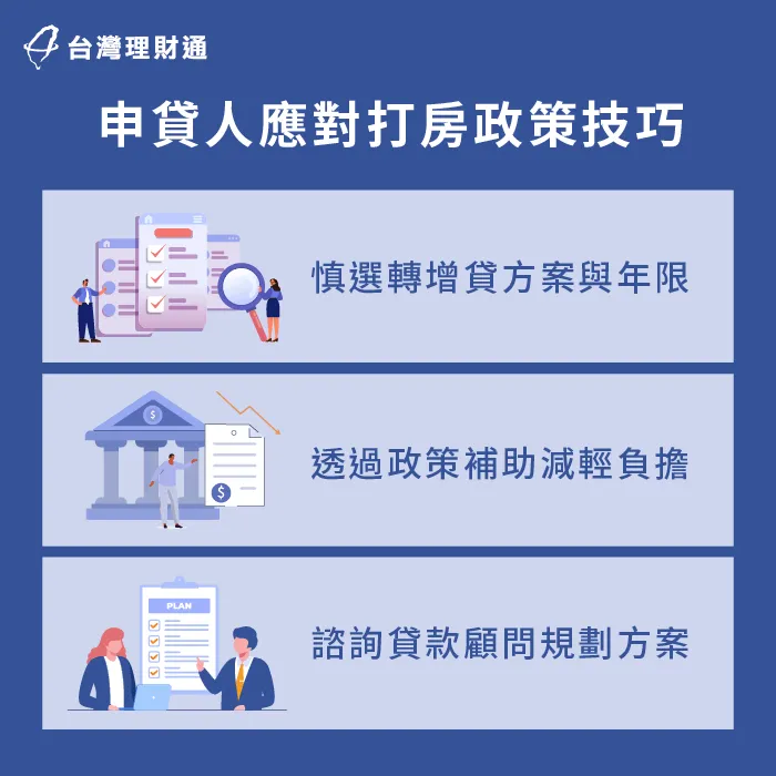 打房政策衝擊來臨,必須更謹慎的篩選貸款方案,針對個人財務進行重新規劃 申貸人應對打房政策技巧-打房政策