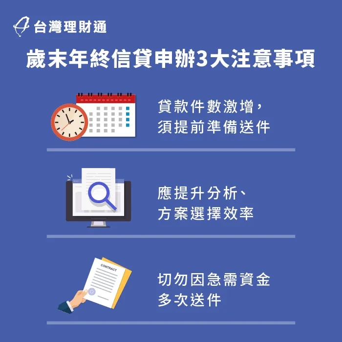 申貸相對快速的信貸到年底也會塞車,該如何提高申貸效率?馬上看文章了解! 年底申辦信貸注意事項-年末信貸