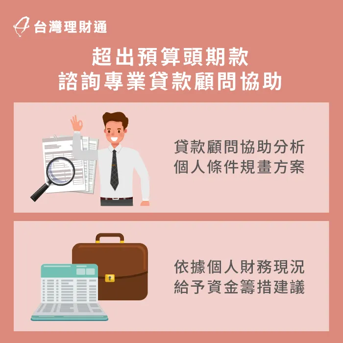 貸款顧問可以協助分析財務狀況,協助補足自備頭期款缺款 超出預算頭期款諮詢貸款顧問-貸款顧問公司推薦