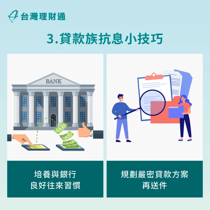 透過財務重新分配、資產配置等方案調節利息支出 貸款族抗息技巧-國銀貸款利率