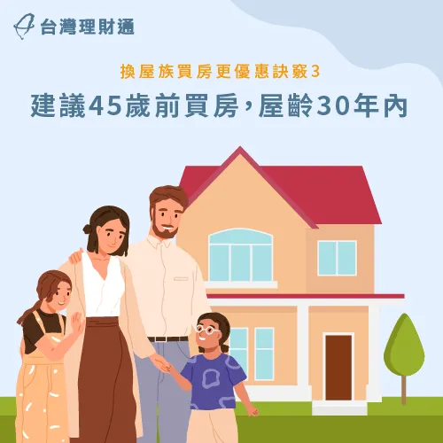 建議在45歲前買房,並購買屋齡30年內的房屋 注意買房歲數與屋齡-換屋族貸款
