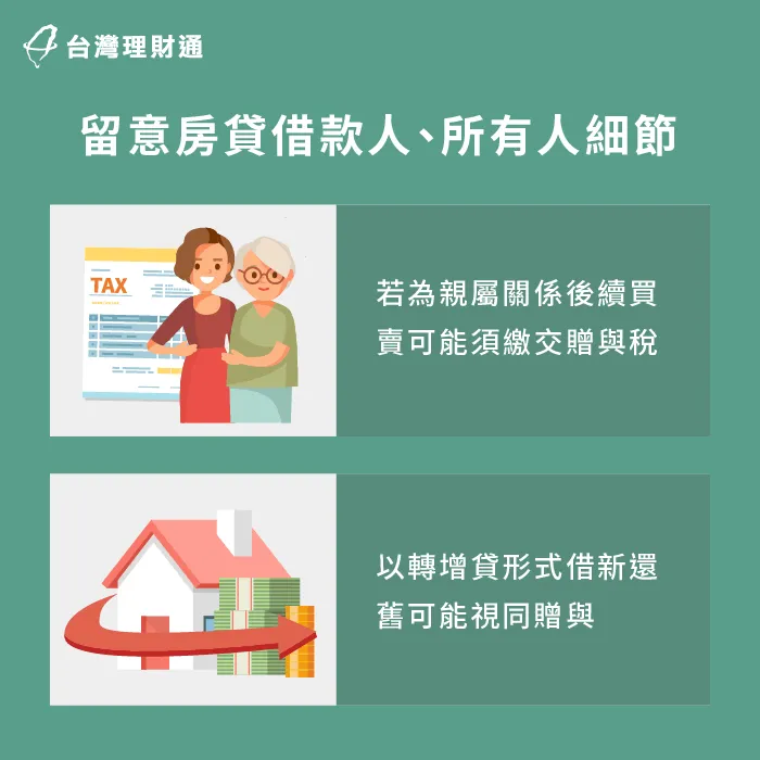 房屋貸款申辦人不同,也會影響往後贈與相關稅金 房屋轉貸身分-房屋轉貸注意事項