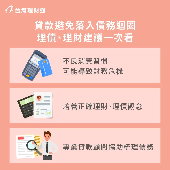 透過本篇資訊了解正確理財、理債觀念,有條理、有效率的貸款 貸款與債務梳理建議-避免 債務迴圈