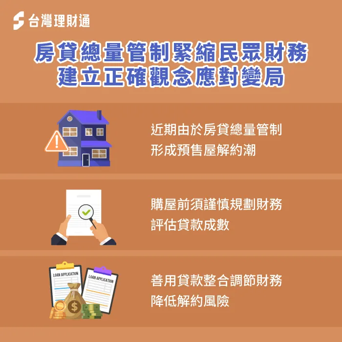 房屋貸款受總量管制,影響了預售屋銷售,民眾必須採取正確理財策略保護自身權益 房貸總量管制影響預售屋銷售-預售屋解約