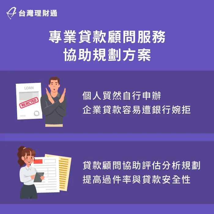 有創業貸款需求,不建議貿然自行申貸,交由專業貸款顧問評估分析更有保障 專業貸款顧問協辦創業貸款-貸款創業