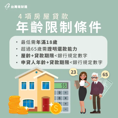 銀行在房屋貸款有設置4項年齡條件,購屋前建議一併納入考量 房屋貸款4項年齡限制-房屋貸款有年齡限制嗎